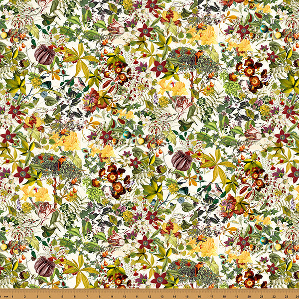 Cotton Floral Mousing Around Fabric, Cream, 43/44" Width