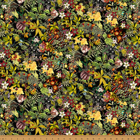 Cotton Print Black Floral Mousing Around Fabric 43/44"
