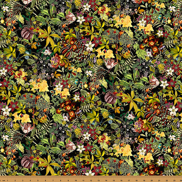 Cotton Print Black Floral Mousing Around Fabric 43/44"