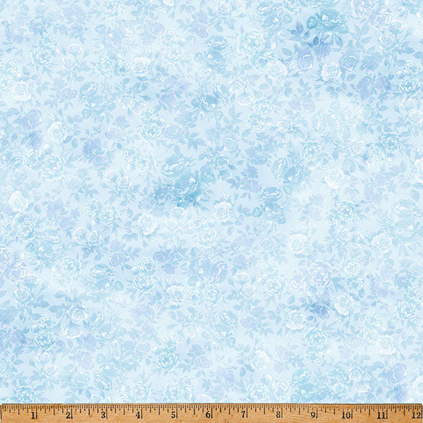 Cotton Floral Fabric Sky Blue Soiree 43/44"