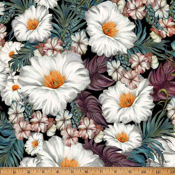 Cotton Print White Island Bouquet Fabric 43/44
