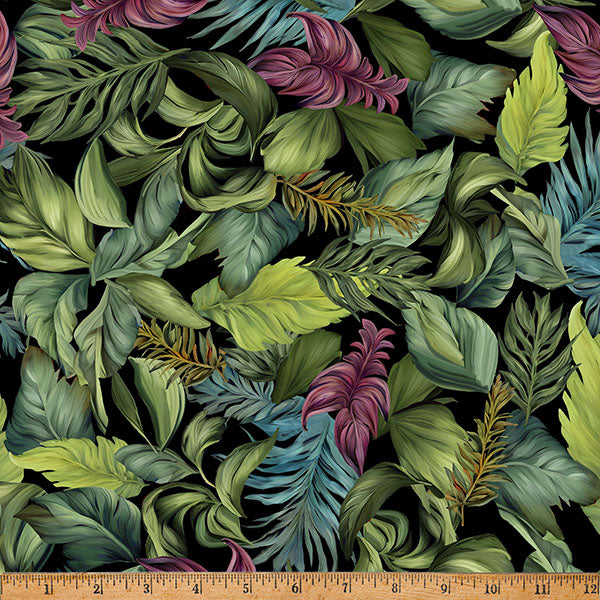 Cotton Fabric Green Leaf Island Bouquet 43/44"