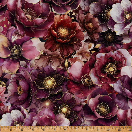 Cotton Print Fabric Burgundy Midnight Flora A Hoffman Spectrum 43/44"