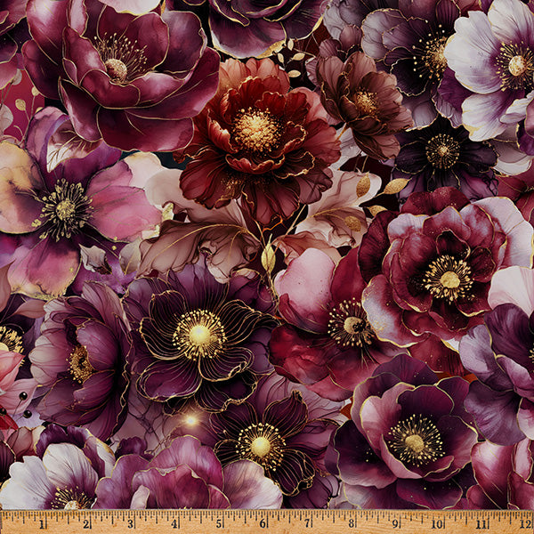 Cotton Print Fabric Burgundy Midnight Flora A Hoffman Spectrum 43/44"