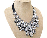 Silver Black Rhinestone Bib Statement Necklace Adjustable Length