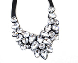 Silver Black Rhinestone Bib Statement Necklace Adjustable Length