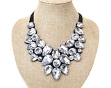 Silver Black Rhinestone Bib Statement Necklace Adjustable Length