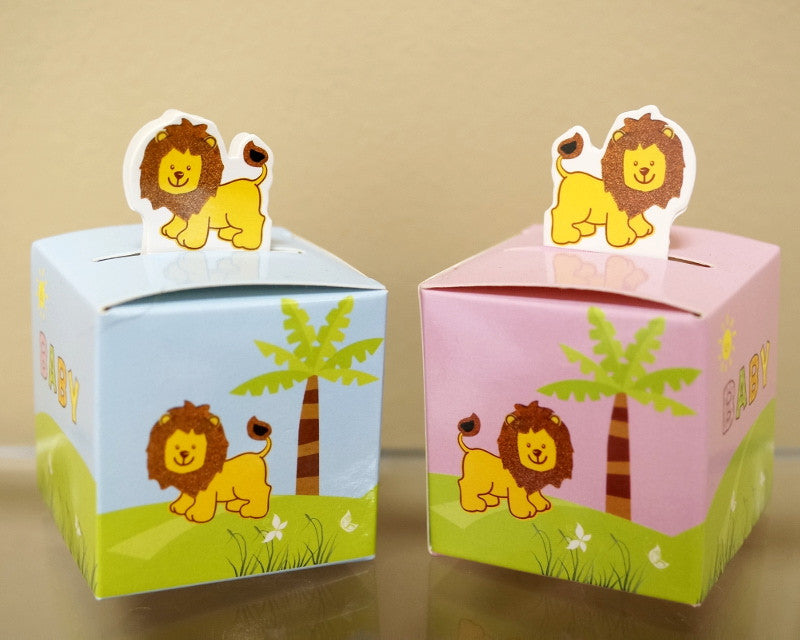 2" Baby Shower Pink Paper Favor Box "Lion" - Pack of 50