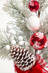 30" Christmas Ball Berry Cedar Spray- Red & White