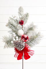 30" Christmas Ball Berry Cedar Spray- Red & White