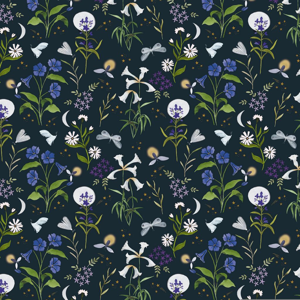 Cotton Wideback Fabric Midnight Fireflies Charcoal