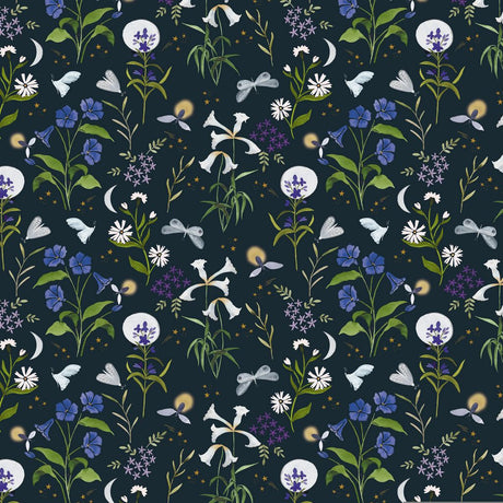Cotton Wideback Fabric Midnight Fireflies Charcoal