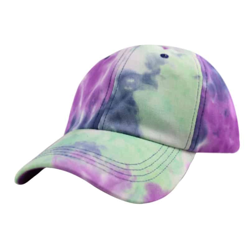 Tie Dye Cap Cotton Fabric - Mint/Purple, One Size Fits All (1 Cap)