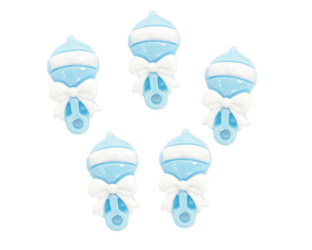 3/4" Blue Baby Shower Mini Plastic Polyresin Baby Rattle - Pack of 100 Pieces