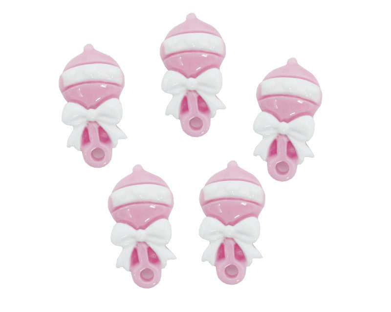 3/4" Pink Baby Shower Mini Plastic Polyresin Baby Rattle - Pack of 100 Pieces