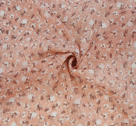 Yoryu Chiffon 1D1629 Polyester Fabric - Coral Pink, Crinkled Texture, 57/58" Width