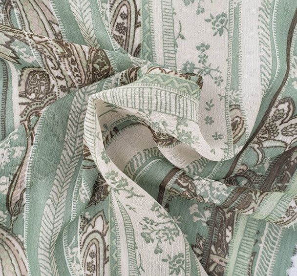 1 Yard Elegant Reseda Green Yoryu Chiffon Sheer Fabric, Lightweight Polyester 56/58" Wide