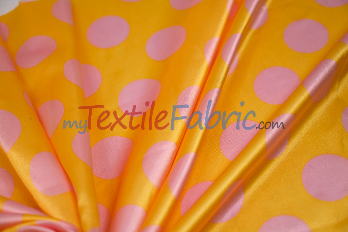 Polka Dot Charmeuse Satin Fabric - 58/60" Width, Multiple Colors, 1.5" Dots (1 Yard)