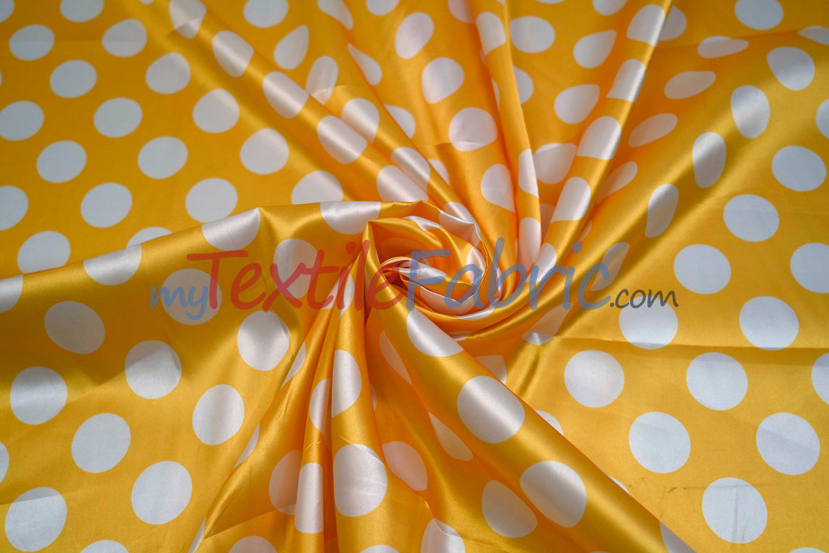 Polka Dot Charmeuse Satin Fabric - 58/60" Width, Multiple Colors, 1.5" Dots (1 Yard)