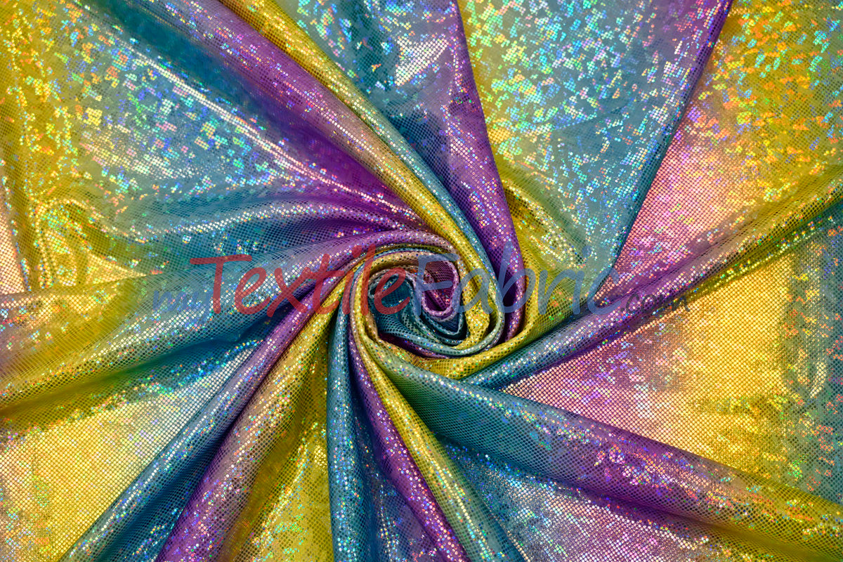 Rainbow Shattered Hologram Spandex Nylon Spandex Fabric - Rainbow Shattered Holographic Foil, 58/60" Width (1 Yard)