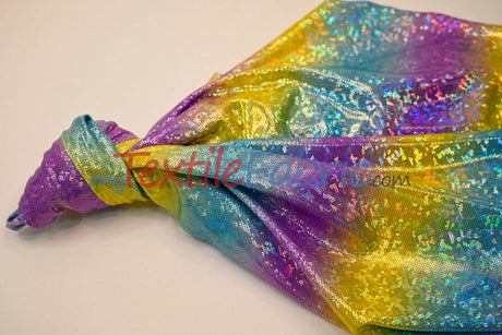 Rainbow Shattered Hologram Spandex Nylon Spandex Fabric - Rainbow Shattered Holographic Foil, 58/60" Width (1 Yard)