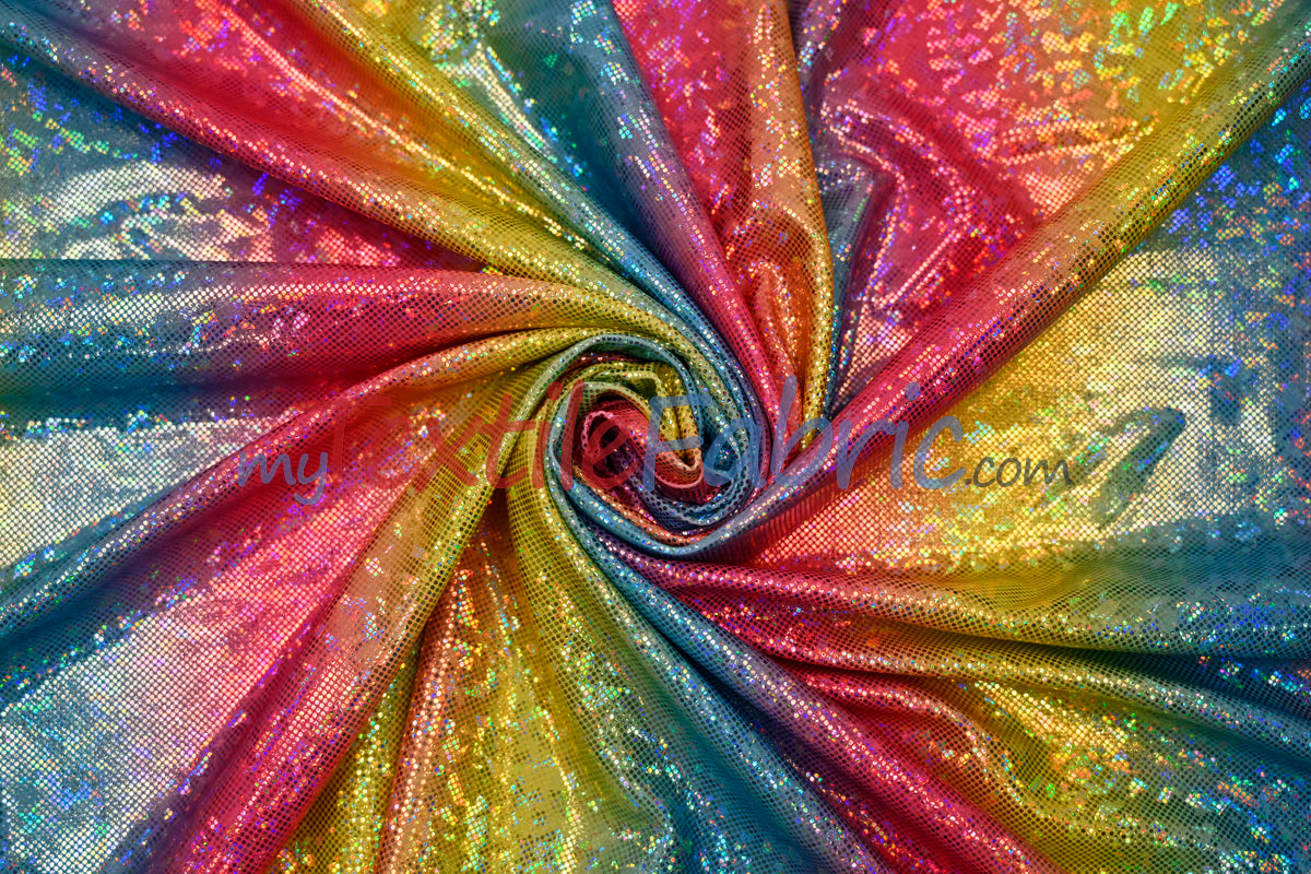 Rainbow Shattered Hologram Spandex Nylon Spandex Fabric - Rainbow Shattered Holographic Foil, 58/60" Width (1 Yard)