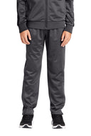 Black youth tricot jogger pants for sports and training; Navy youth athletic track joggers for school activities; Graphite youth performance joggers for everyday wear.