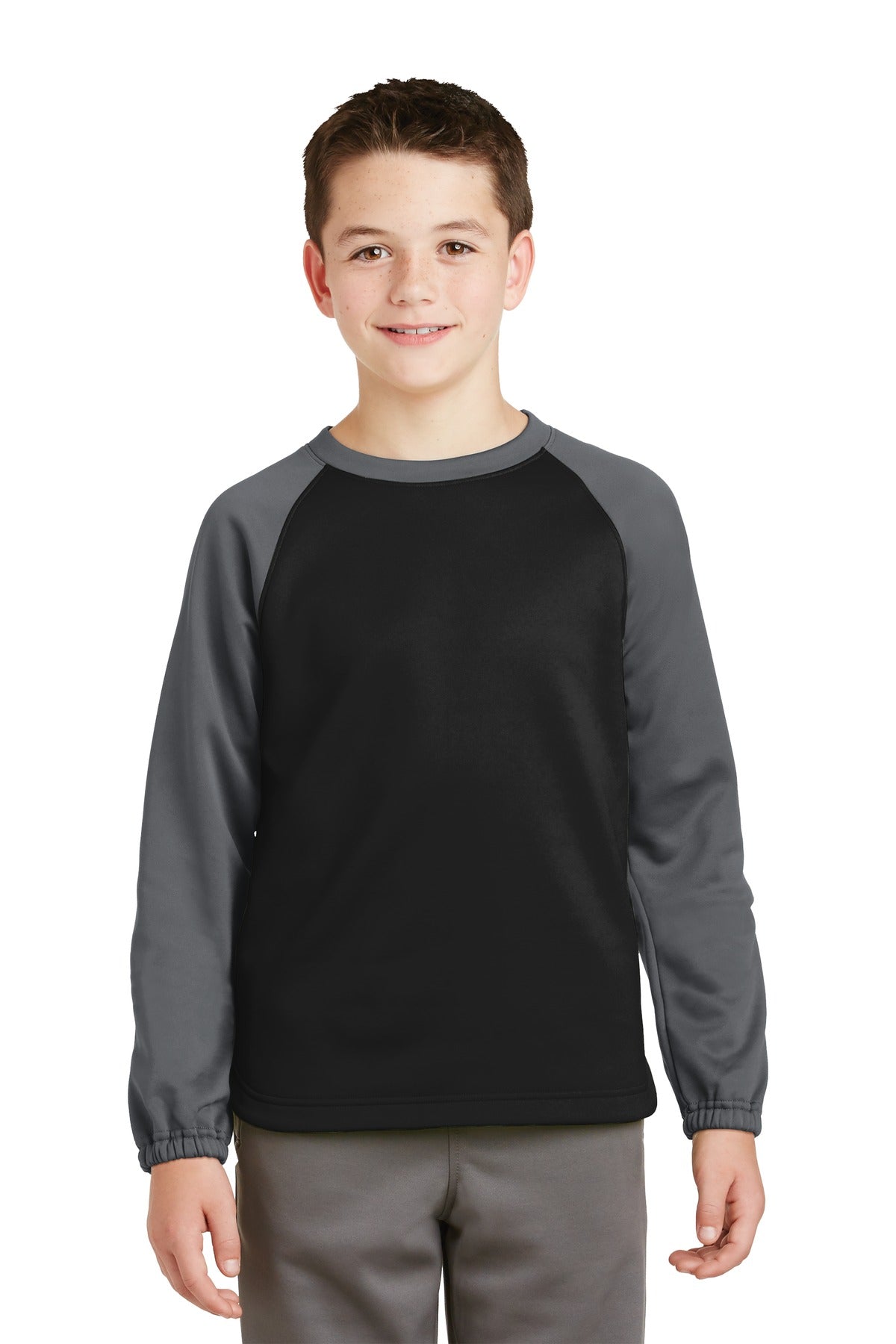 Sport-Tek® Youth Sport-Wick Raglan Colorblock Fleece Crewneck