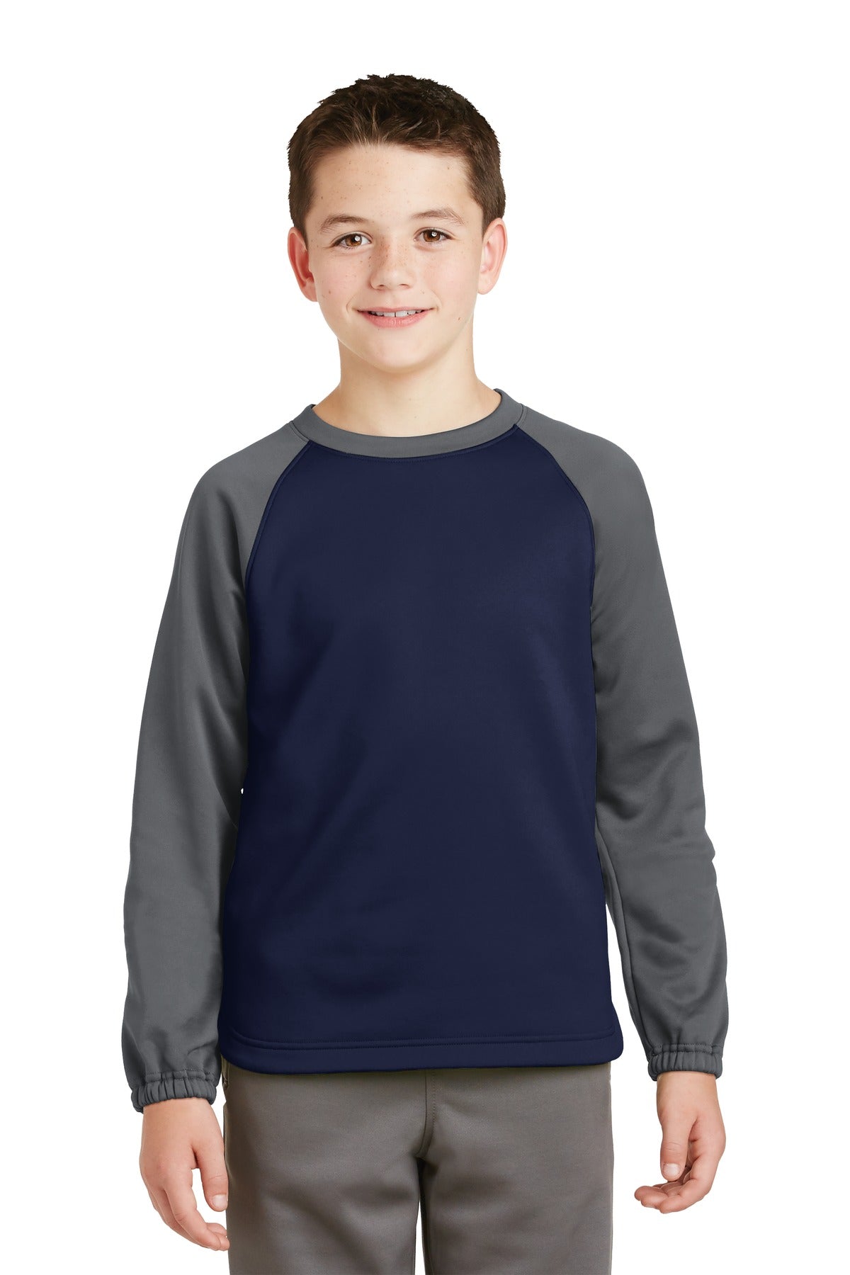 Sport-Tek® Youth Sport-Wick Raglan Colorblock Fleece Crewneck