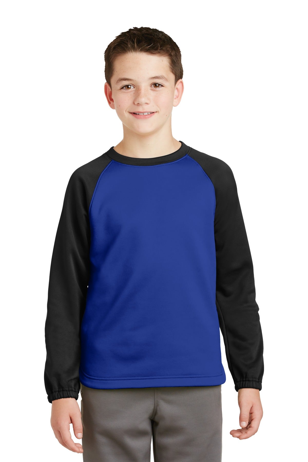 Sport-Tek® Youth Sport-Wick Raglan Colorblock Fleece Crewneck