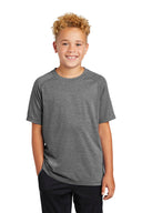 Heather Gray and Black youth tri-blend raglan performance tee