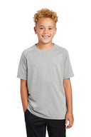 Heather Gray and Black youth tri-blend raglan performance tee