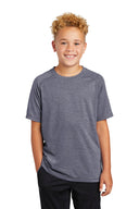 Heather Gray and Black youth tri-blend raglan performance tee