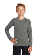 Navy youth long sleeve rash guard shirt with UPF protection for swimming and beach sports