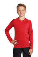 Navy youth long sleeve rash guard shirt with UPF protection for swimming and beach sports