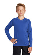 Navy youth long sleeve rash guard shirt with UPF protection for swimming and beach sports