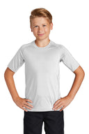 White youth performance rash guard tee for swimming and outdoor sports