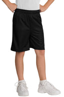 Black youth mesh athletic shorts for basketball and gym activities