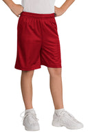 Black youth mesh athletic shorts for basketball and gym activities