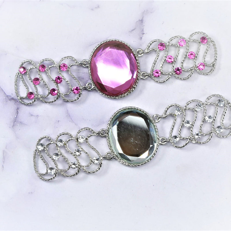 Rhinestone Applique Connector Pink Silver