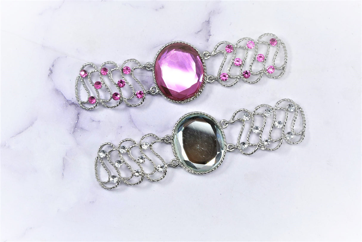 Rhinestone Applique Connector Pink Silver
