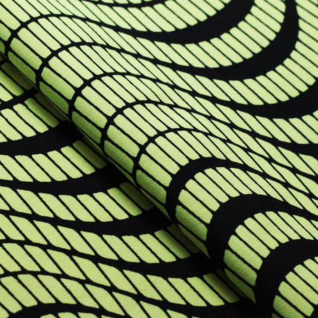Tremor Nylon Spandex Fabric - Black With Pink, Turquoise, or Yellow Abstract Wavy Print, 58-60" Width (1 Yard)