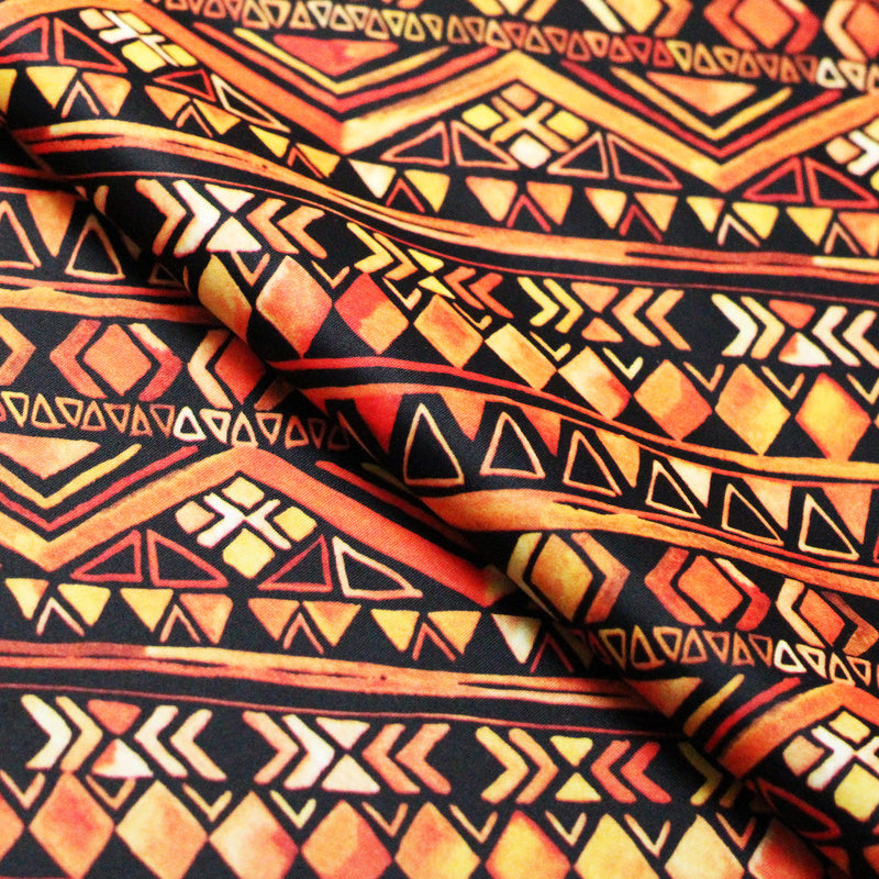 Tribal Style Polyester Spandex Fabric - Yellow Tribal Print, 58/60" Width (1 Yard)