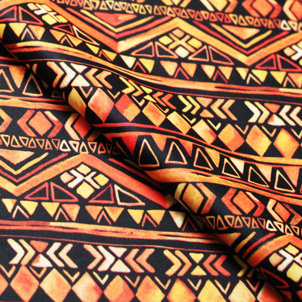 Tribal Style Polyester Spandex Fabric - Yellow Tribal Print, 58/60" Width (1 Yard)