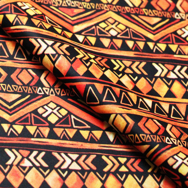 Tribal Style Polyester Spandex Fabric - Yellow Tribal Print, 58/60" Width (1 Yard)