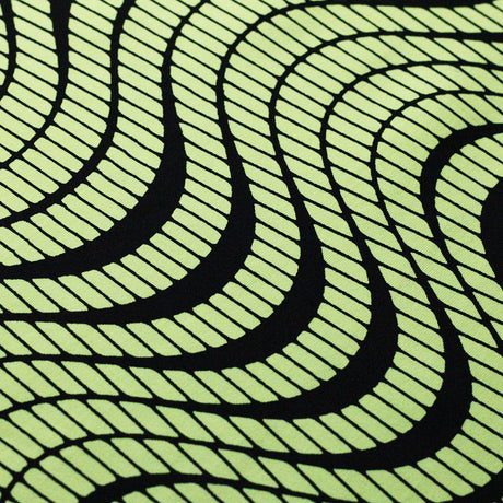 Tremor Nylon Spandex Fabric - Black With Pink, Turquoise, or Yellow Abstract Wavy Print, 58-60" Width (1 Yard)