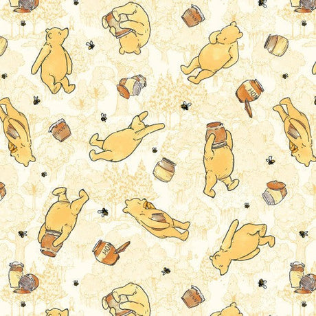 Cotton Print Yellow Classic Winnie Bears Fabric 43/44"