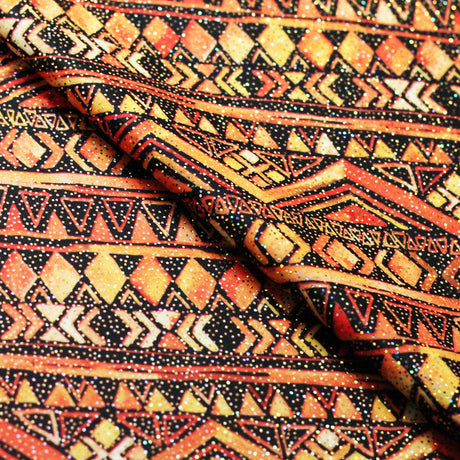 Tribal Style Polyester Spandex Fabric - Yellow Tribal Print, 58/60" Width (1 Yard)