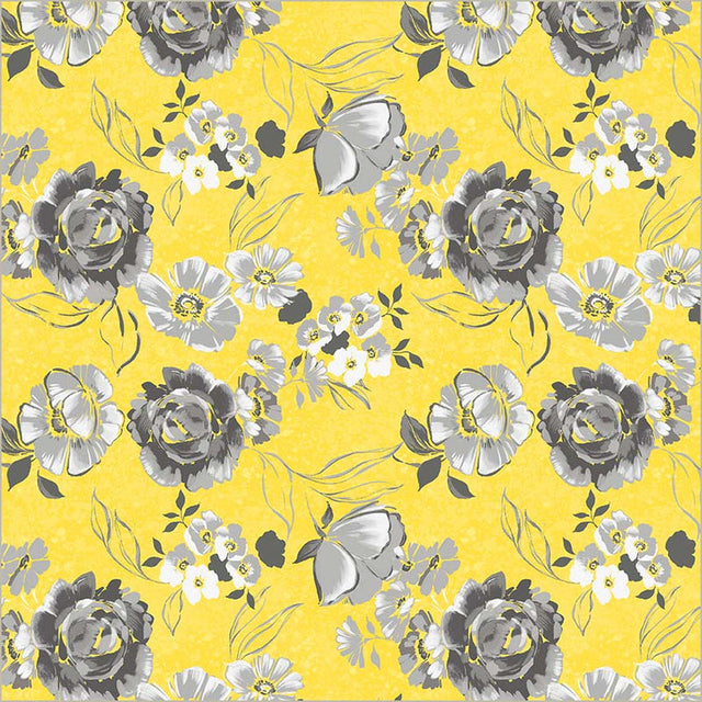Cotton Print Yellow Verona Fiori Fabric Per Yard