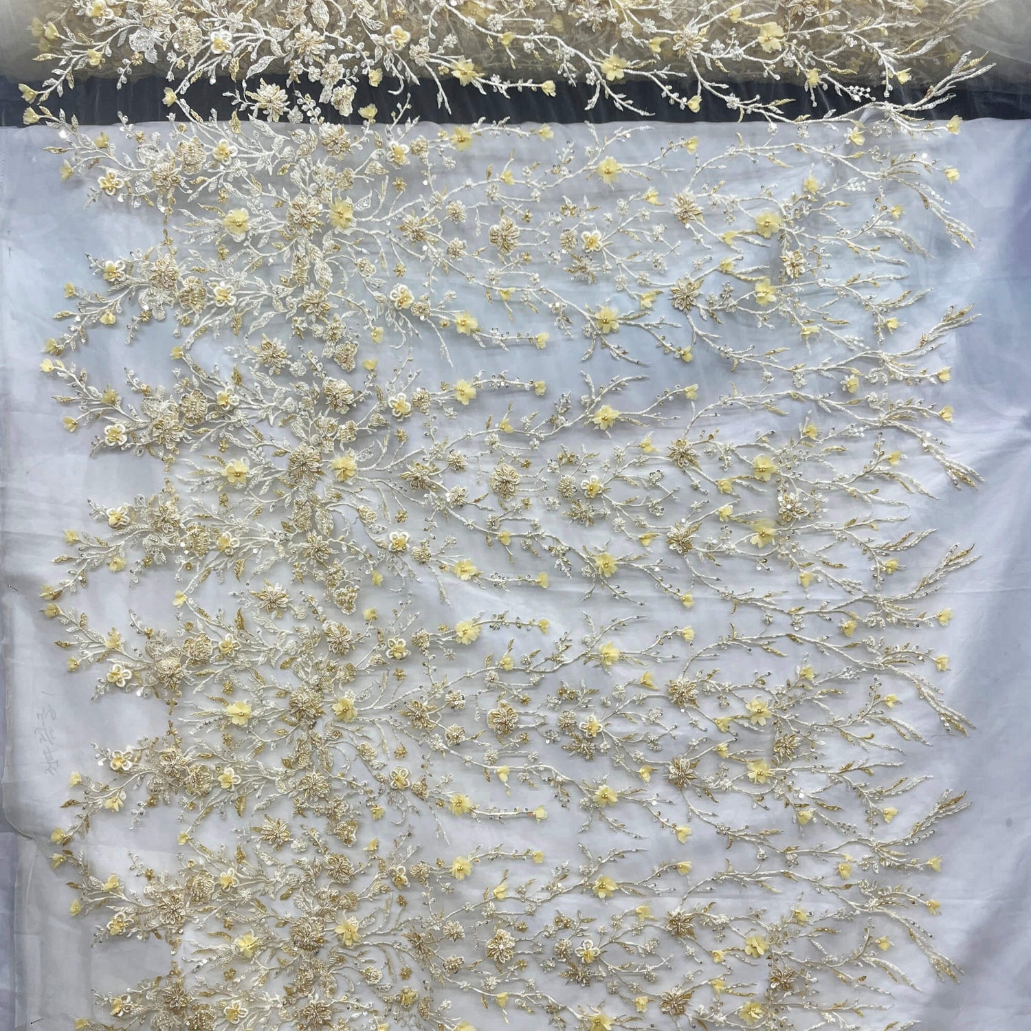 Beaded 3D Floral Lace Fabric